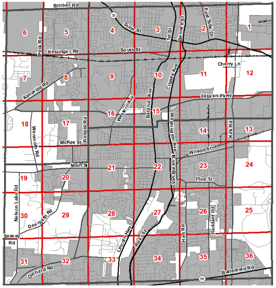 Geneva and Batavia Townships Zoning Atlas - Click on Section For Detail